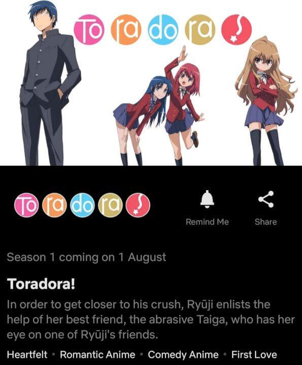  Netflix próximamente toradora 1