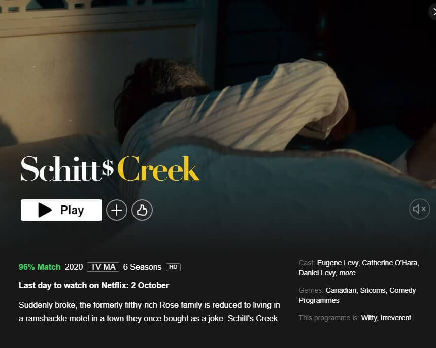 Schitts Creek Leaving Netflix October 2nd
