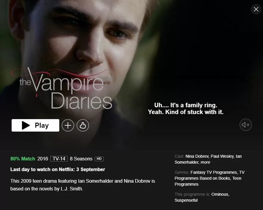 The Vampire Diaries será removida da Netflix