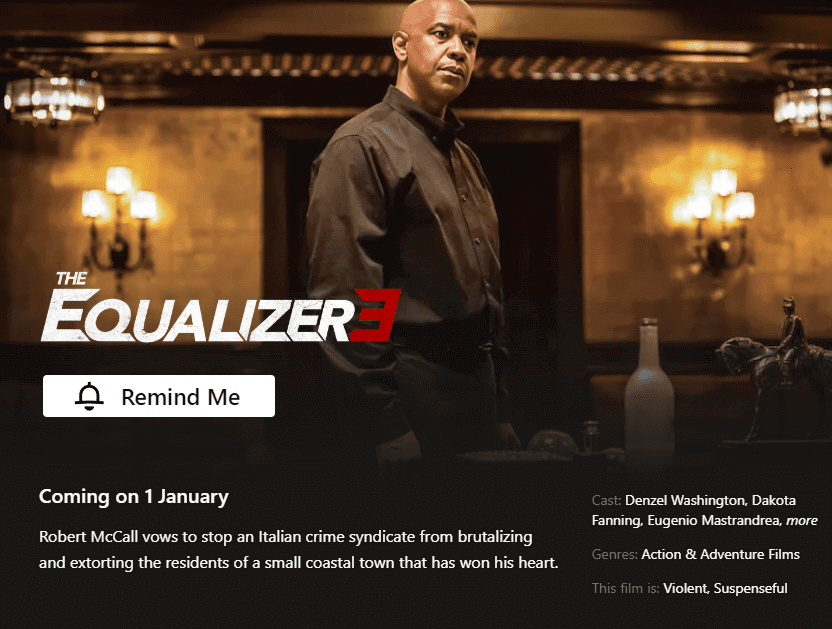 The Equalizer 3' Sets January 2024 Netflix US Release Date