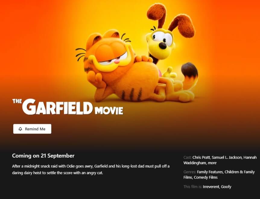 Garfield movie gets Netflix release date