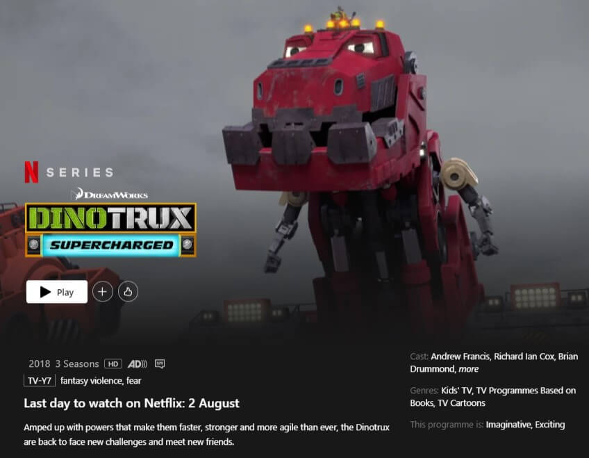 Dinotrux Supercharged Removal Date In Netflix App