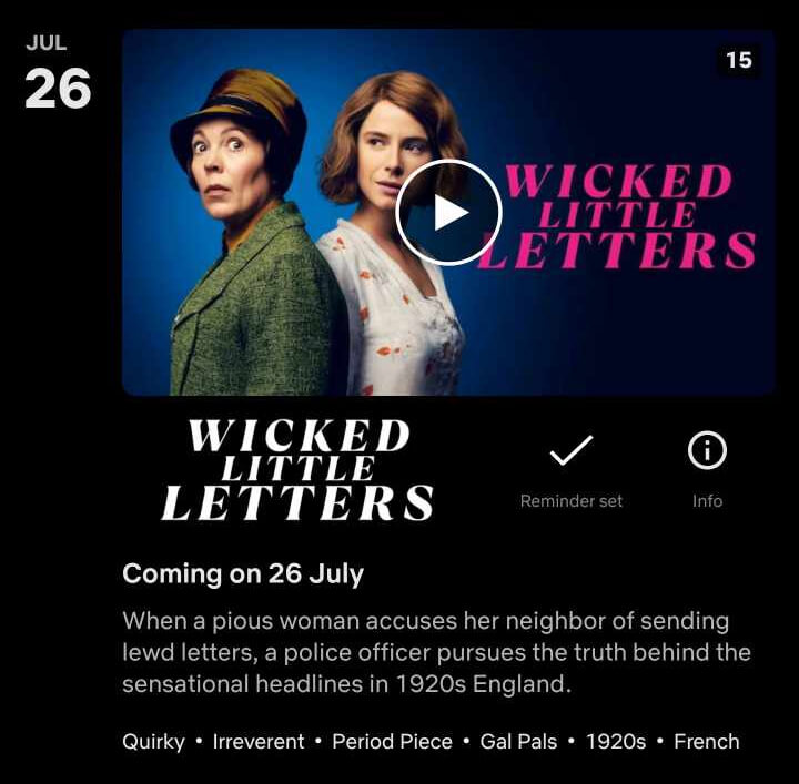 Aplicación de Netflix de Wicked Little Letters