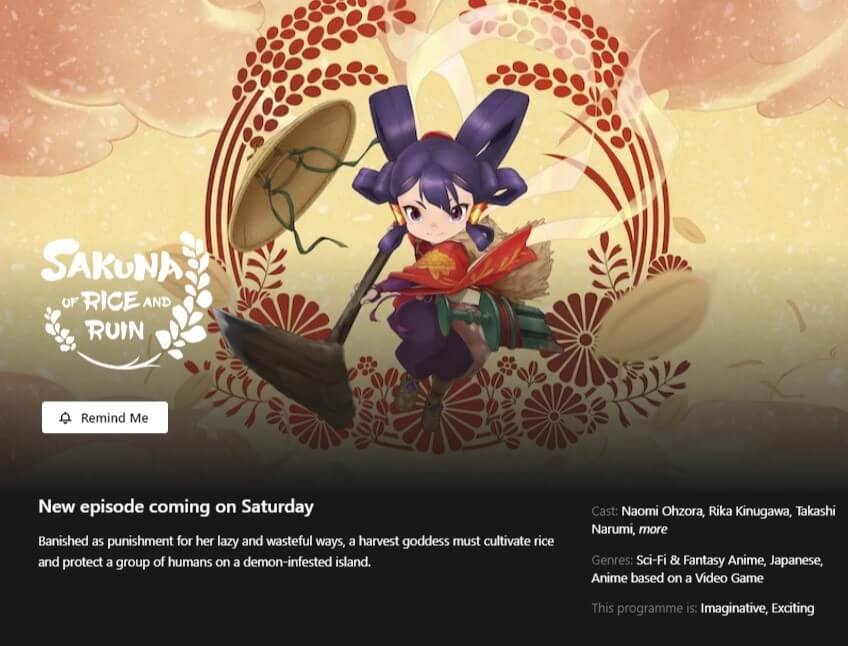 Sakuna Of Rice And Ruin In Netflix Ui