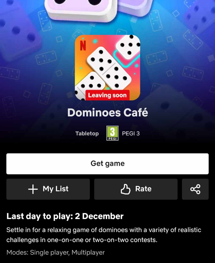 Dominoes Cafe Leaving Netflix Notice