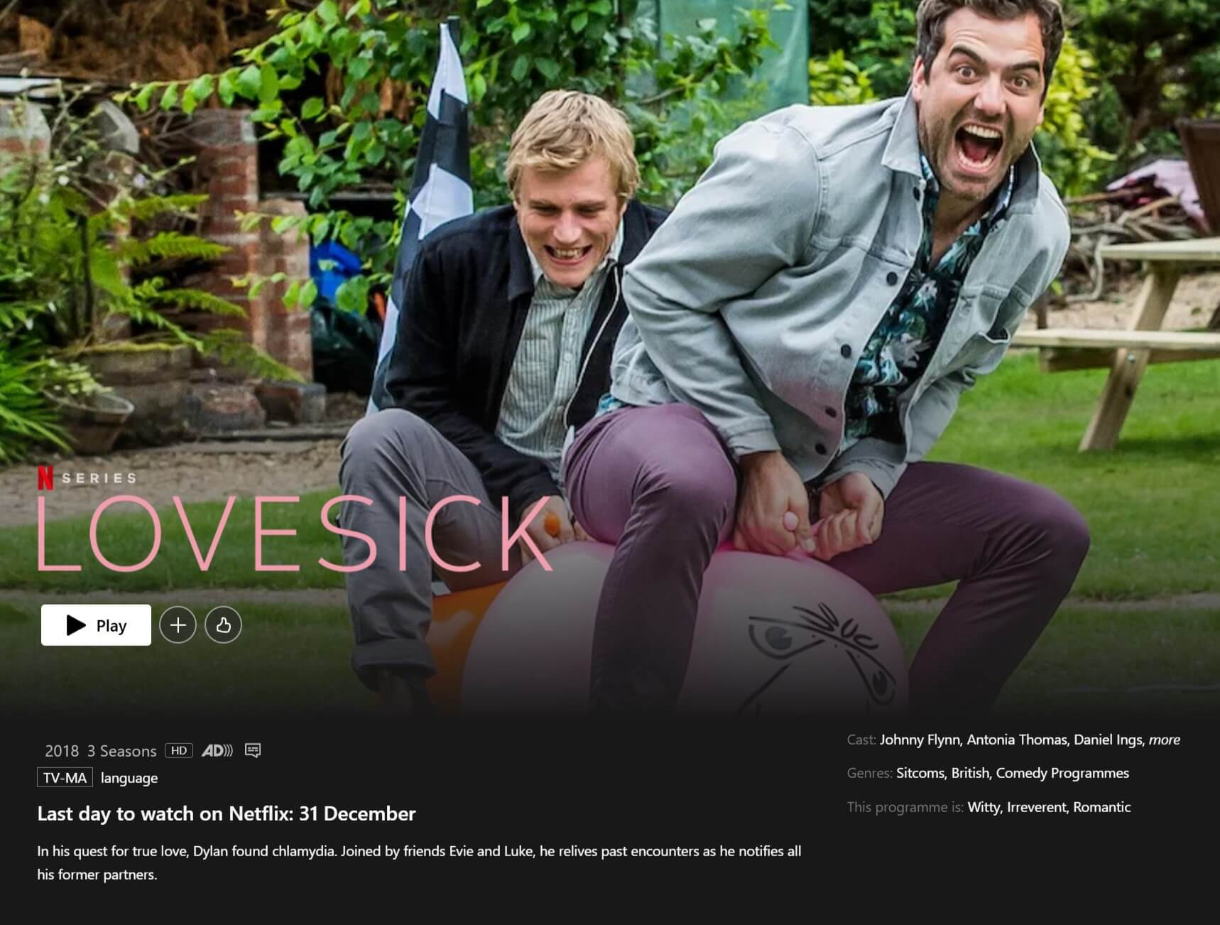 Lovesick Removal Notice On Netflix