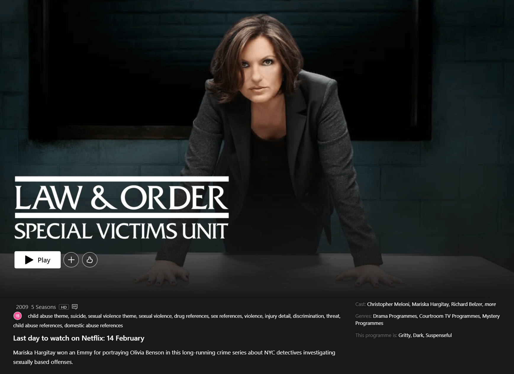 Removal Notice On Law And Order Netflix