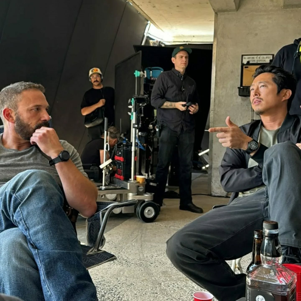 Steven Yuen Ben Affleck On Set For Rip Netflix Movie